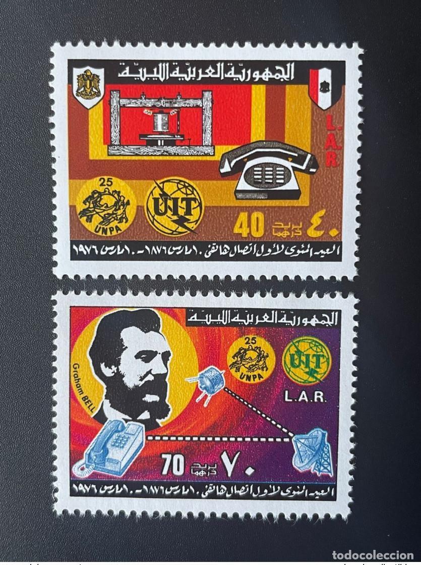 Sellos: Libia 1976 Mi. 513 - 514 UIT 100 a&ntilde;os de la UNPA Tel&eacute;fono Graham Bell