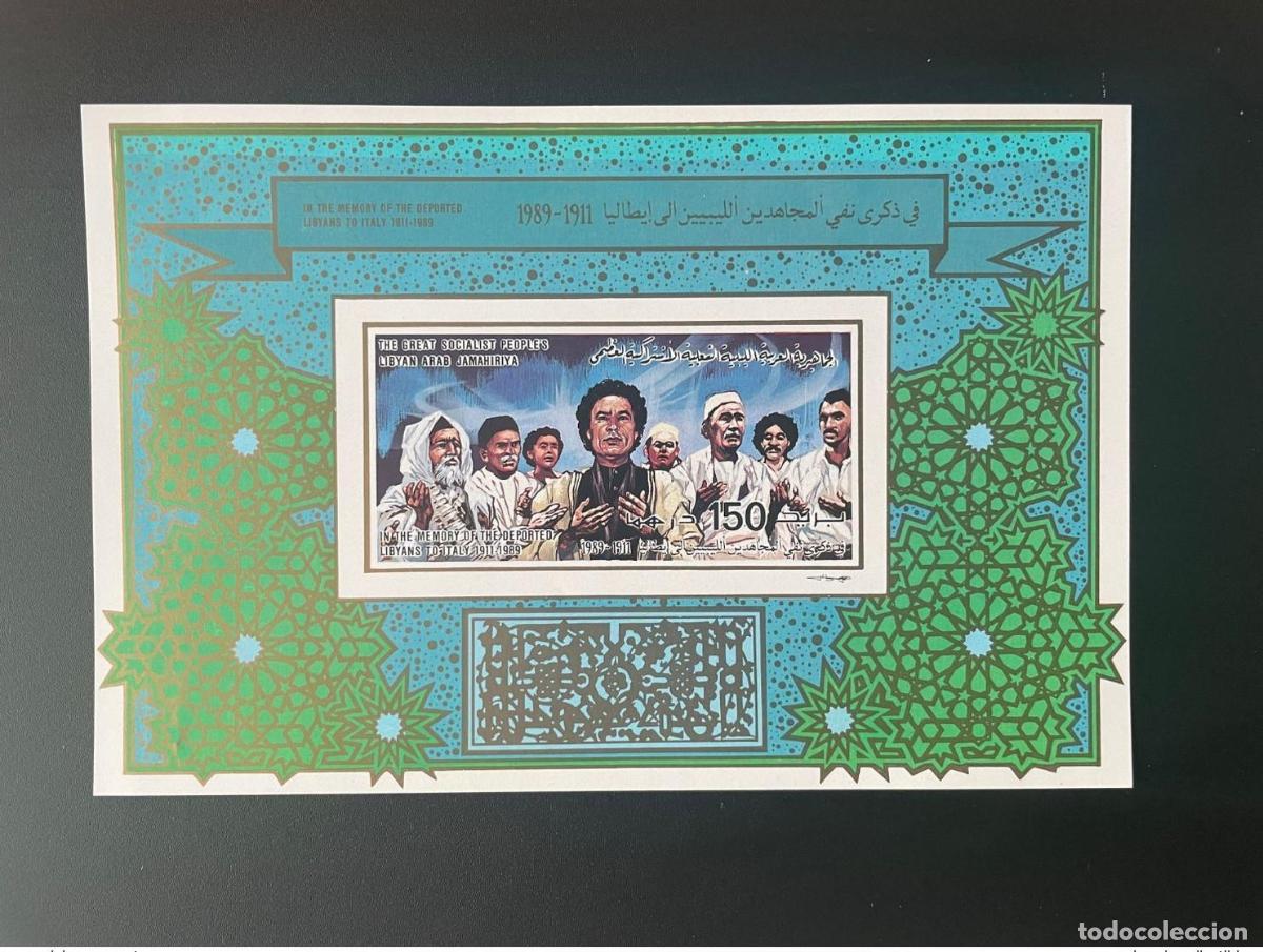 Sellos: Libia 1989 Mi. Bl. 119 B.D. Caballos Barcos Memoria Libios deportados Italia