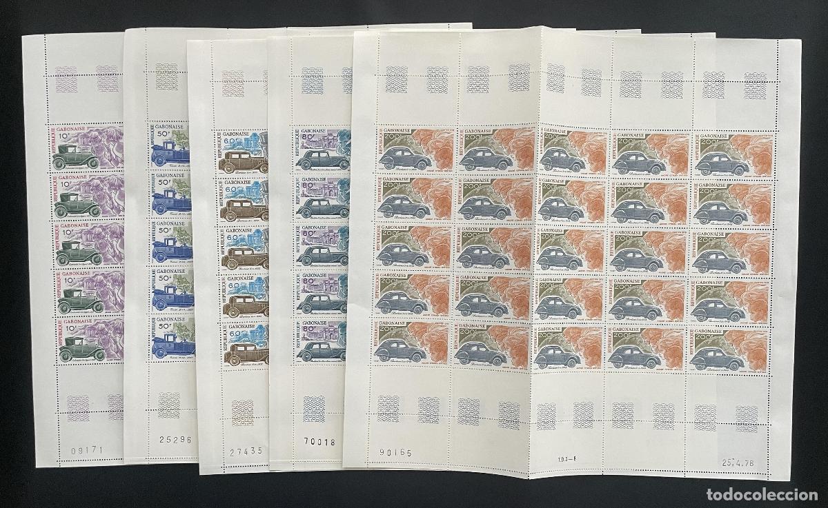 Sellos: Gab&oacute;n 1978 YT 391-395 bloque autom&oacute;viles antiguos coches