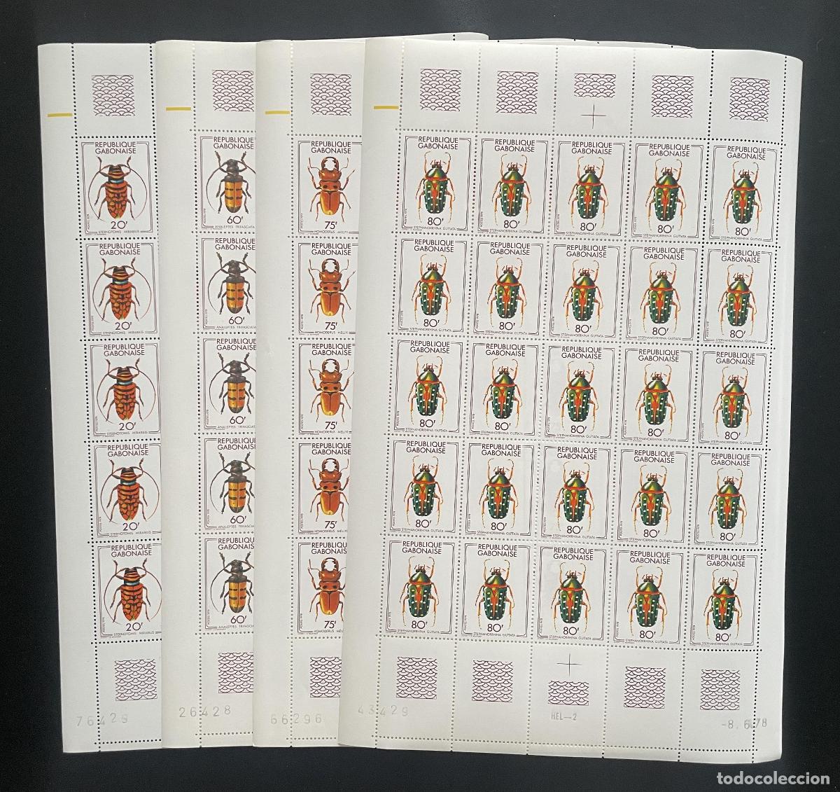 Sellos: Gab&oacute;n 1978 YT 399-402 tabl&oacute;n insectos cole&oacute;pteros fauna entomolog&iacute;a