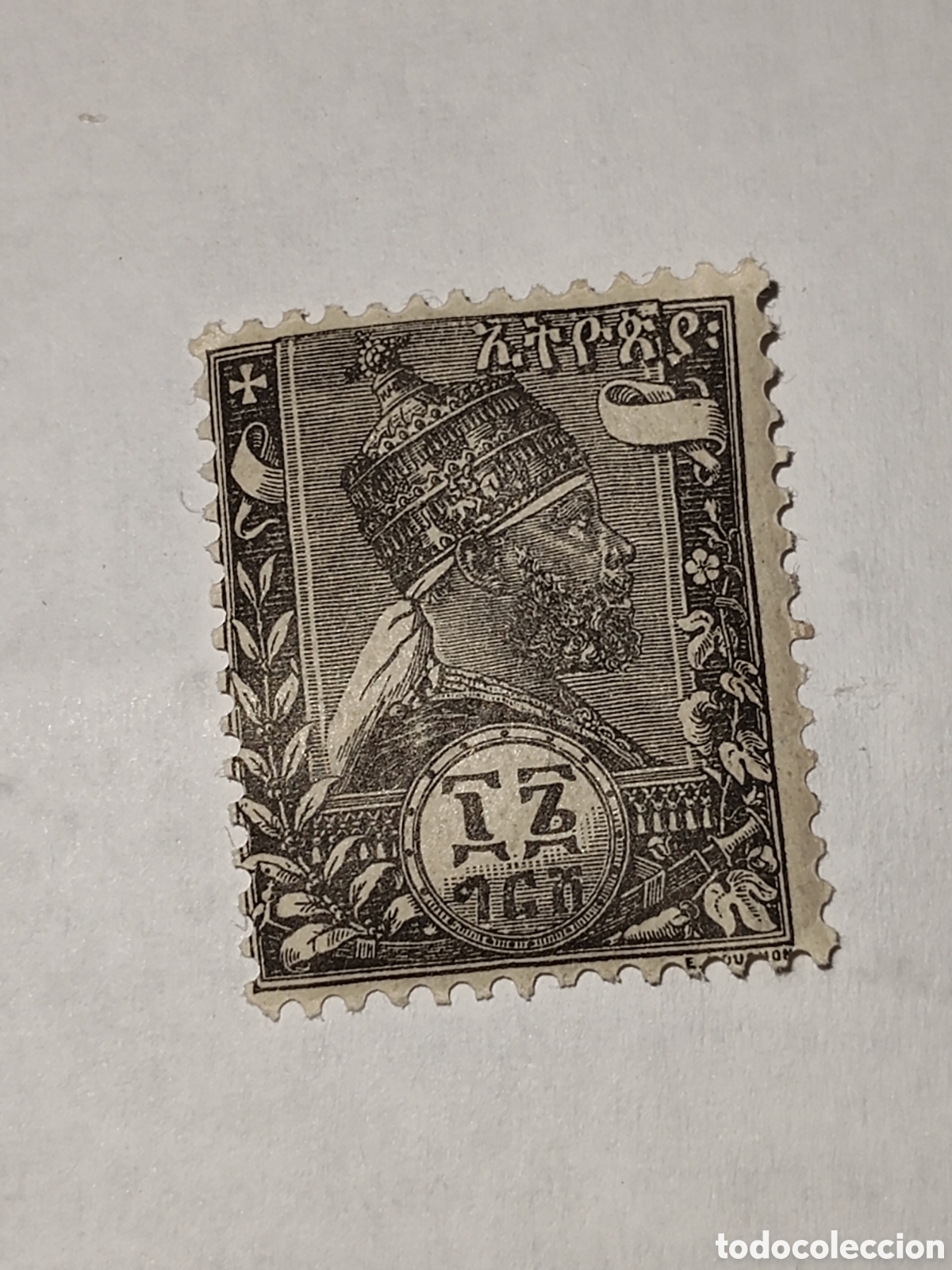 Sellos: Sello de Etiop&iacute;a perfil con corona del Emperador Menelik ll a&ntilde;o 1894 usado