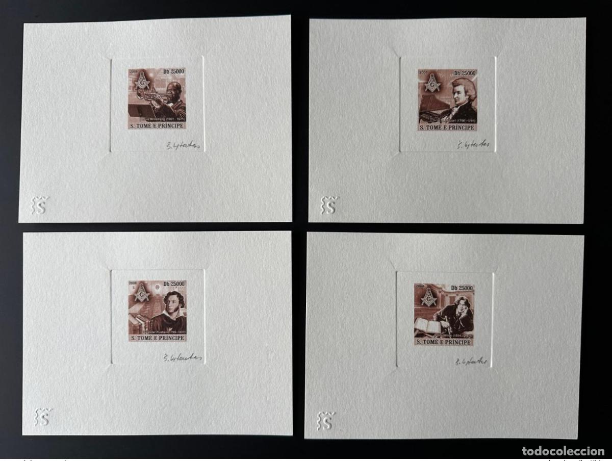 Sellos: Santo Tom&eacute; Pr&iacute;ncipe 2008 Mi. 3685 - 3688 Masoner&iacute;a Prueba de artista