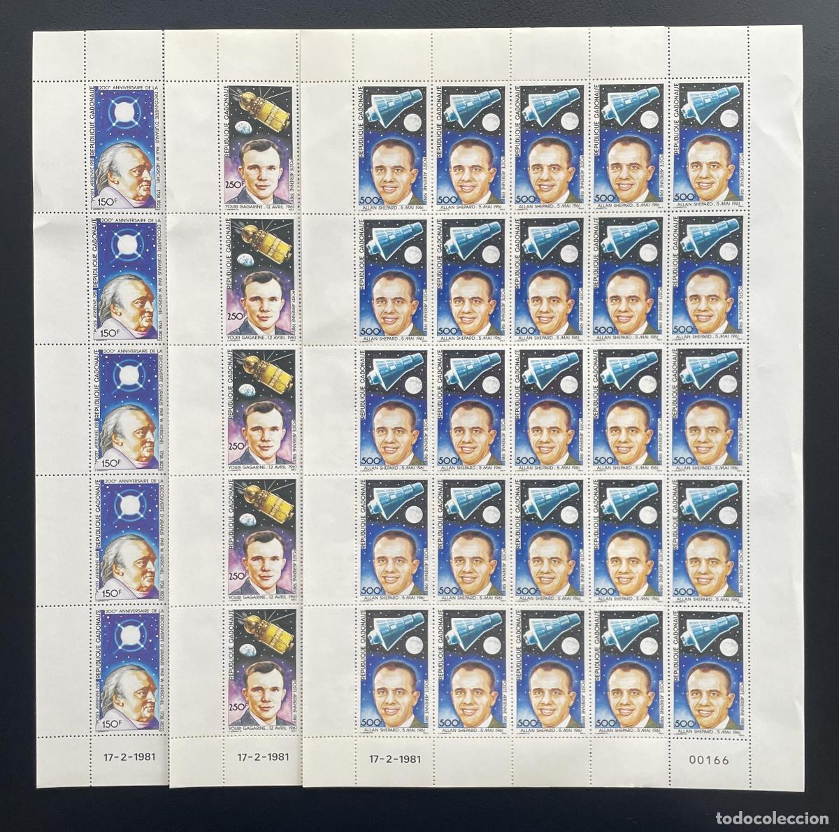 Sellos: Gab&oacute;n 1981 YT PA 244-246 bloque espacio Gagarin Shepard astronauta