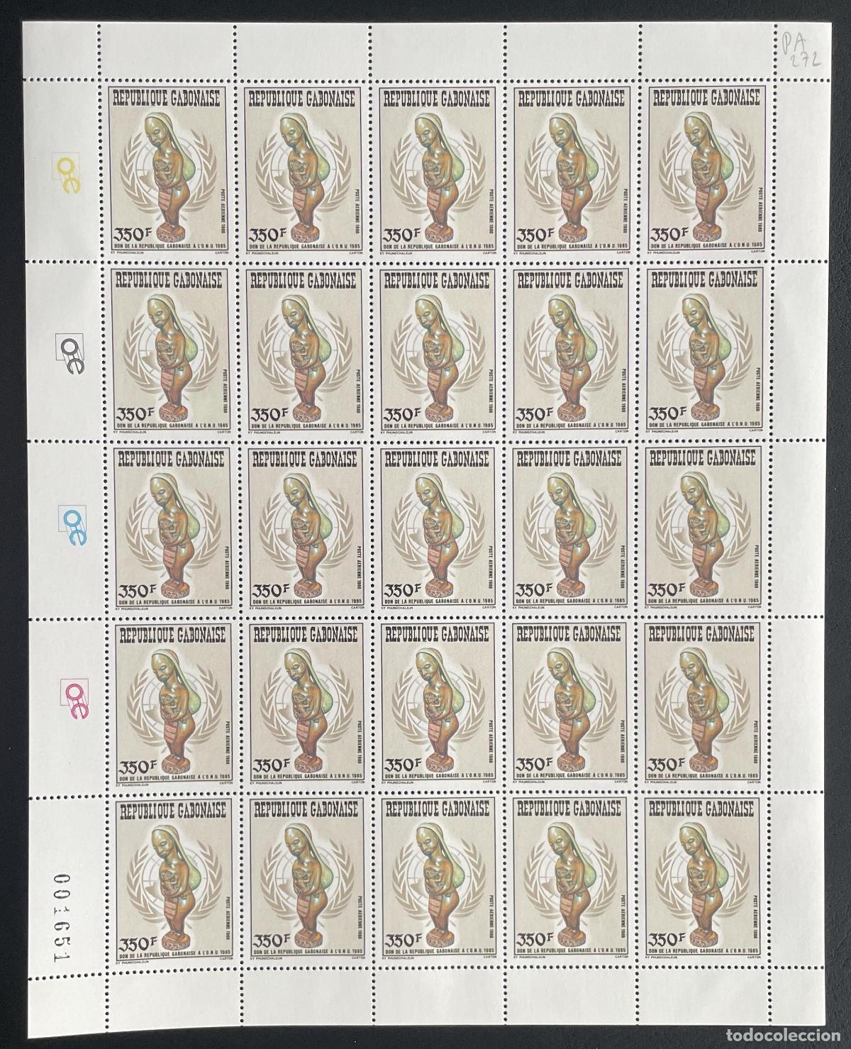 Sellos: Gab&oacute;n 1986 YT PA 272 bloque escultura estatua don ONU arte africano