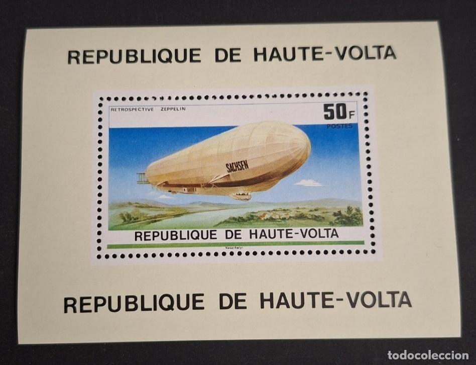 Sellos: Alto Volta 1976 Mi. Bl. 42 Retrospectiva Zeppelin Sachsen dirigible