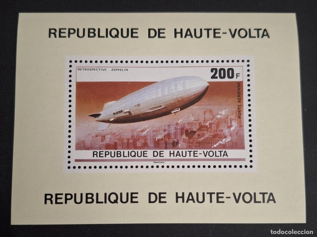 Sellos: Alto Volta 1976 Mi. Bl. 42 Retrospectiva Zeppelin dirigible aviaci&oacute;n