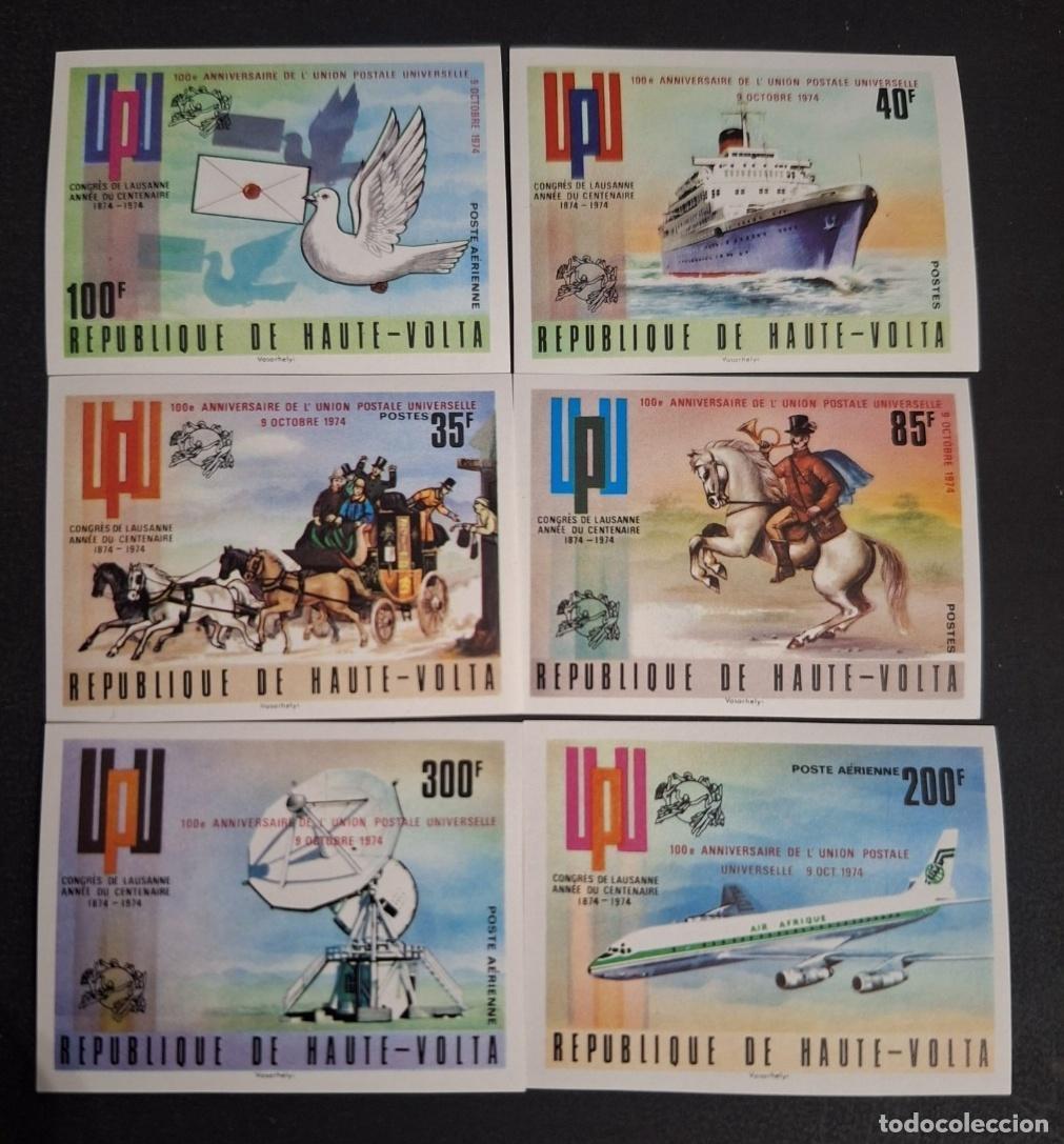 Sellos: Alto Volta 1974 Mi. 532-537 ND UPU paloma barco diligencia avi&oacute;n