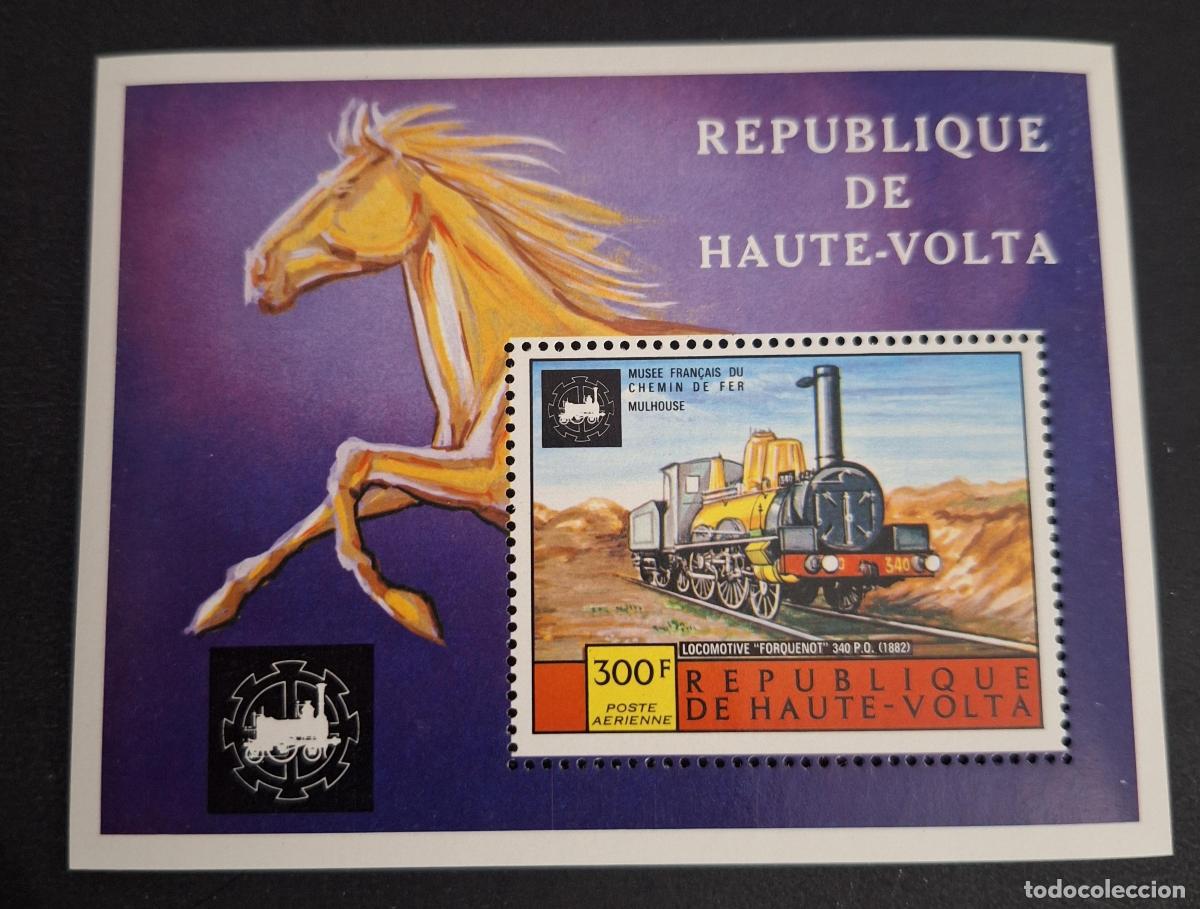 Sellos: Alto Volta 1975 Mi. Bl.32 locomotora Forquenot ferrocarril caballo