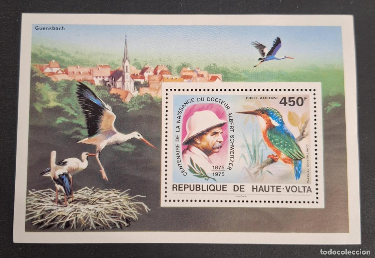 Sellos: Alto Volta 1975 Mi. Bl.35 Albert Schweitzer aves cig&uuml;e&ntilde;a