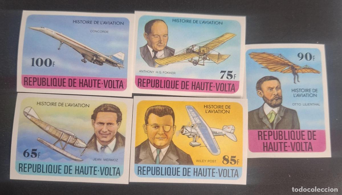Sellos: Alto Volta 1978 Mi. 706-710 ND aviaci&oacute;n Concorde Fokker Mermoz