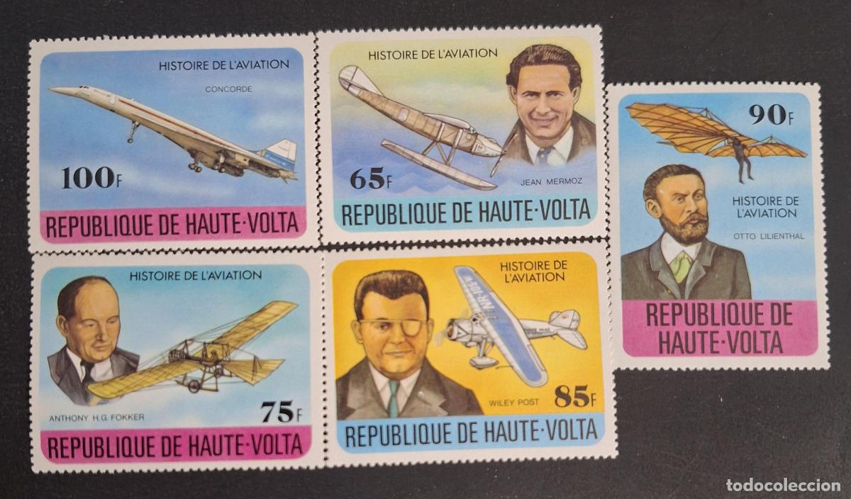 Sellos: Alto Volta 1978 Mi. 706-710 Historia aviaci&oacute;n Concorde Mermoz Fokker