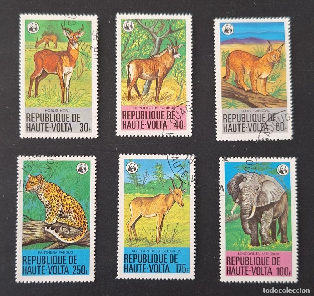 Timbres: Alto Volta 1979 Mi. 760-765 us. WWF fauna elefante leopardo caracal