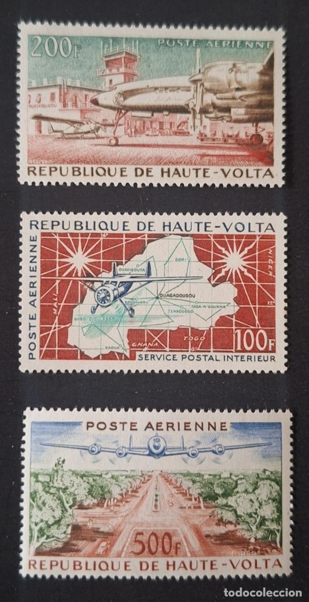 Sellos: Alto Volta 1961 Mi. 93-95 correo a&eacute;reo avi&oacute;n aeropuerto mapa