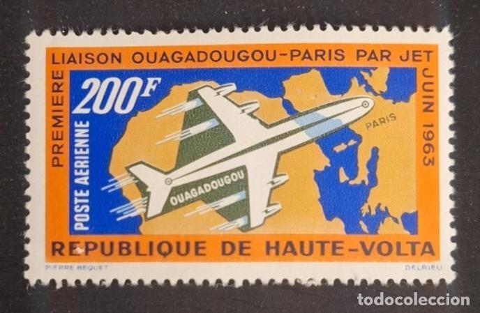 Sellos: Alto Volta 1963 Mi. 136 Correo a&eacute;reo enlace Uagadug&uacute; Par&iacute;s jet