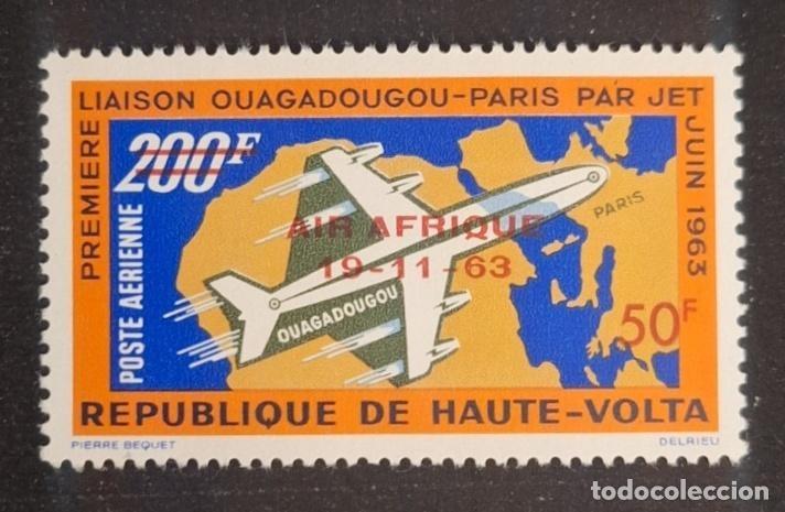 Sellos: Alto Volta 1963 Mi. 139 sobrecargado Air Afrique correo a&eacute;reo avi&oacute;n