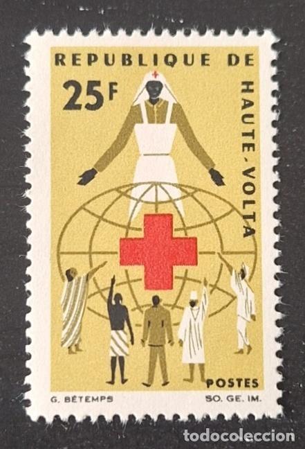 Sellos: Alto Volta 1966 Mi. 189 Cruz Roja enfermera globo humanitario