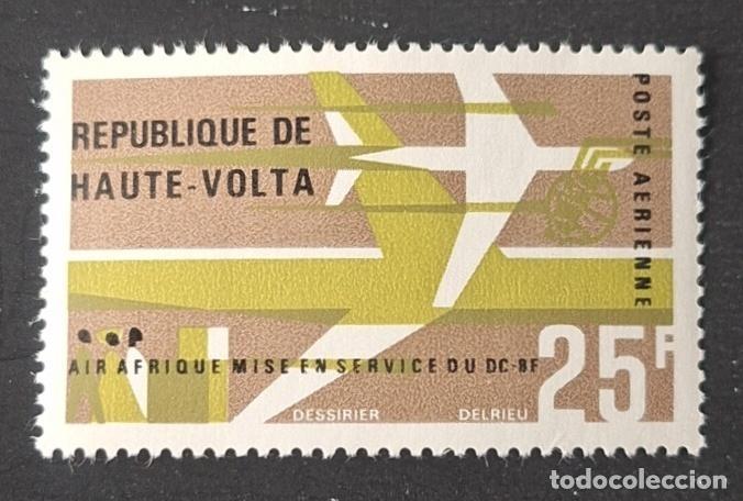 Sellos: Alto Volta 1966 Mi. 198 correo a&eacute;reo Air Afrique DC-8F avi&oacute;n aviaci&oacute;n