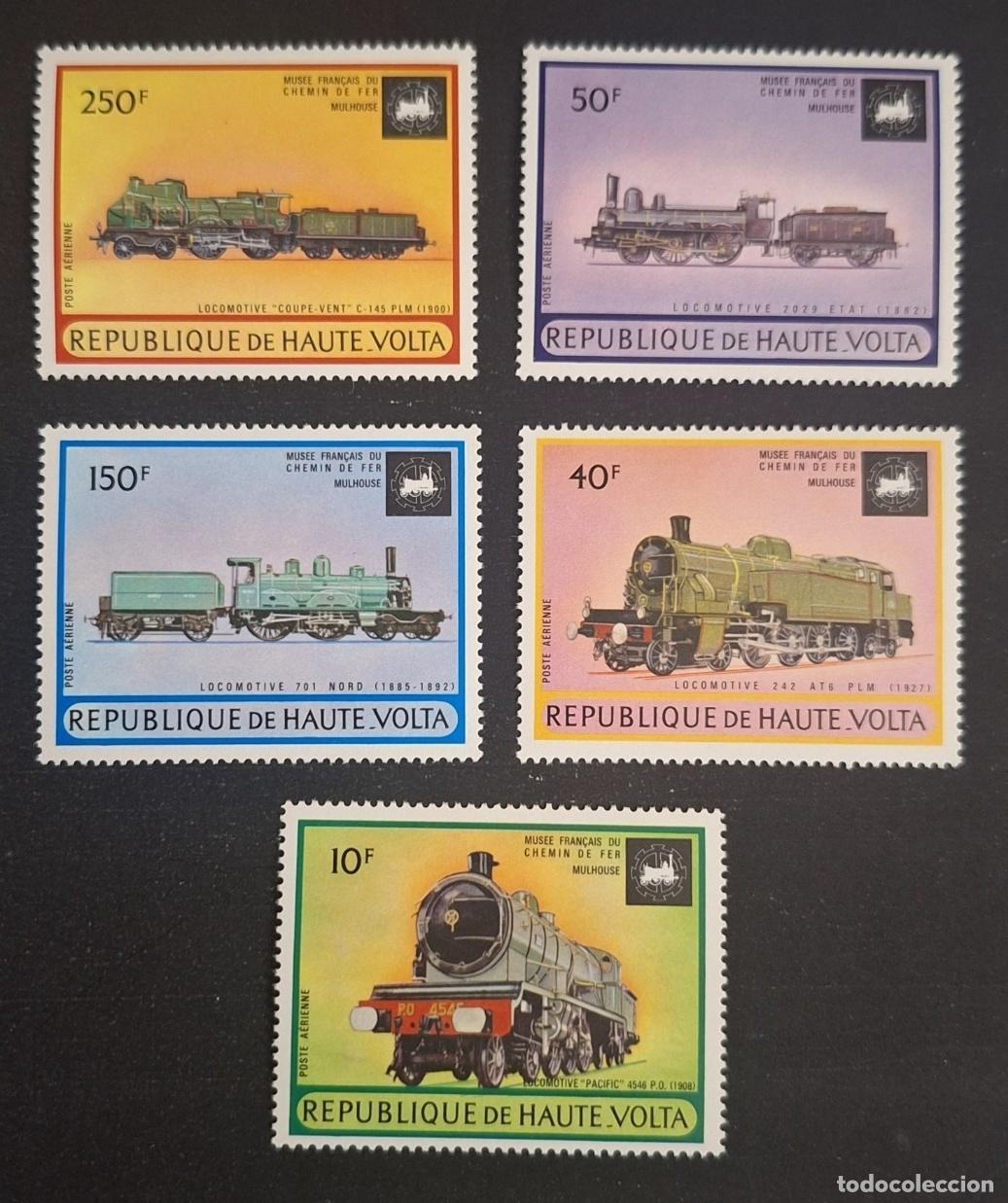 Briefmarken: Alto Volta 1969 Mi. 440-444 locomotoras Museo ferroviario Mulhouse