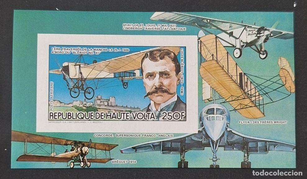 Sellos: Alto Volta 1984 Mi. 941 (Bl.) ND Bl&eacute;riot aviaci&oacute;n Concorde Lindbergh