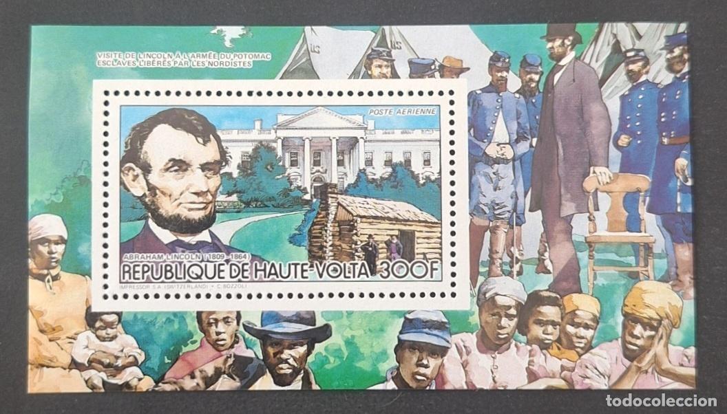 Sellos: Alto Volta 1985 Mi. 942 (Bl.) Abraham Lincoln Casa Blanca Potomac