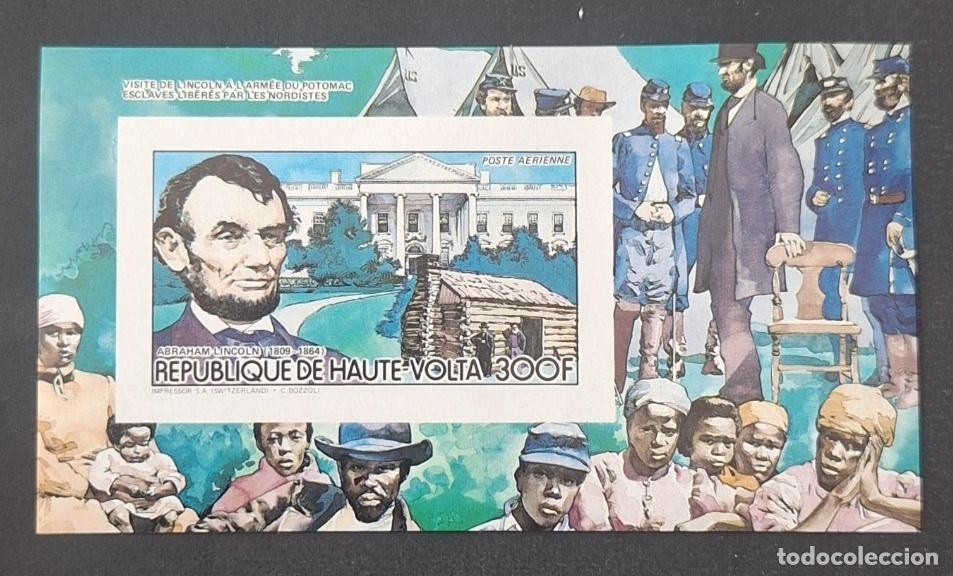 Sellos: Alto Volta 1985 Mi. 942 (Bl.) ND Abraham Lincoln Casa Blanca EE.UU.