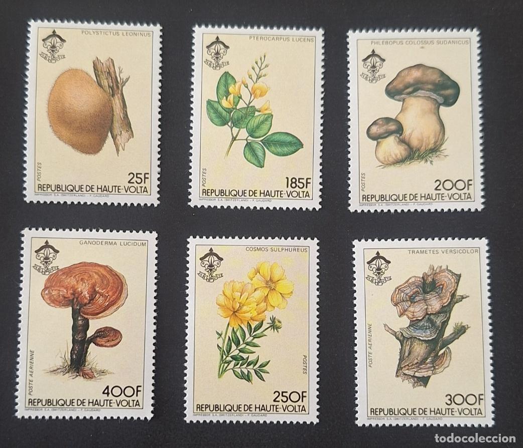 Sellos: Alto Volta 1984 Mi. 950-955 hongos flores escultismo bot&aacute;nica