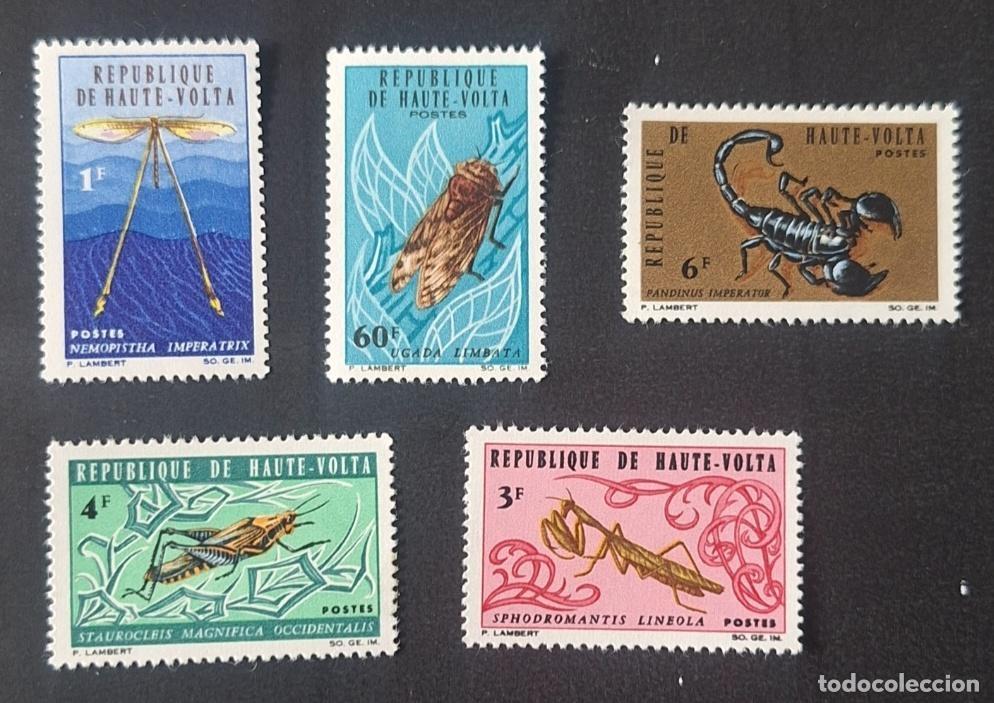 Sellos: Alto Volta 1966 Mi. 201-205 insectos escorpi&oacute;n mantis lib&eacute;lula cigarra