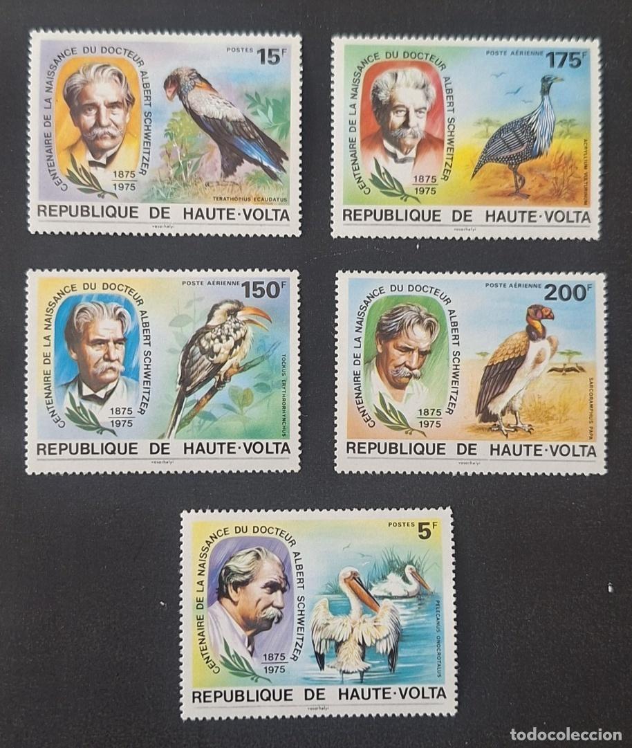 Sellos: Alto Volta 1975 Mi. 575-579 Albert Schweitzer aves pel&iacute;cano c&aacute;lao