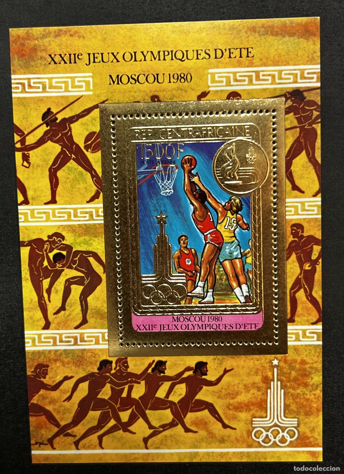 Timbres: Centro&aacute;frica 1980 Mi. Bl. 89 Juegos Ol&iacute;mpicos Mosc&uacute; baloncesto
