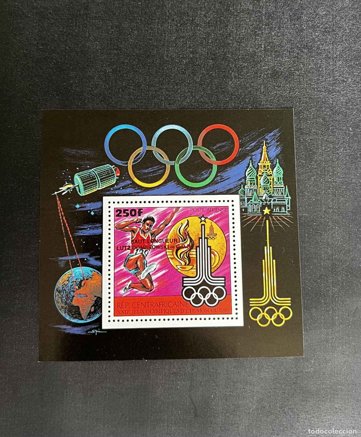 Timbres: Centro&aacute;frica 1980 Mi. Bl. 115 Juegos Ol&iacute;mpicos Mosc&uacute; salto de longitud