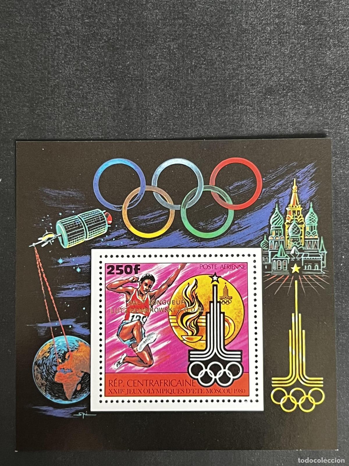 Timbres: Centro&aacute;frica 1980 Mi. Bl. 115 Juegos Ol&iacute;mpicos Mosc&uacute; salto de longitud
