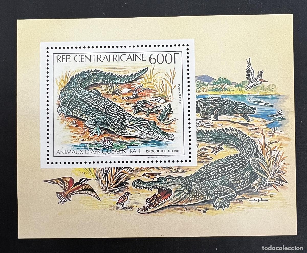 Selos: Centro&aacute;frica 1988 Mi. Bl. 164A Cocodrilo del Nilo fauna &Aacute;frica animales