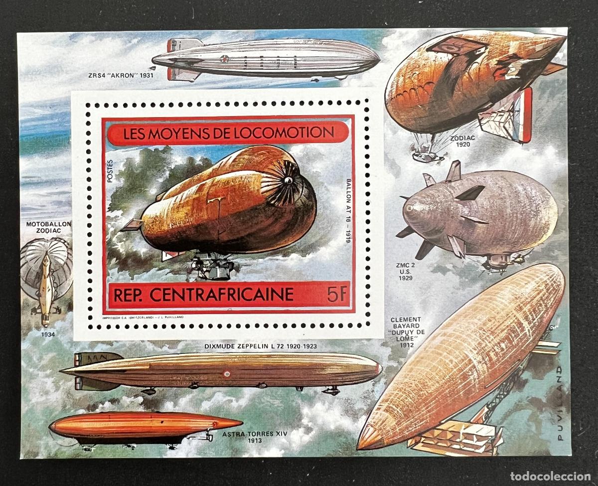 Selos: Centro&aacute;frica 1977 Mi. 825 (Bl.) Dirigibles Zeppelin globos locomoci&oacute;n