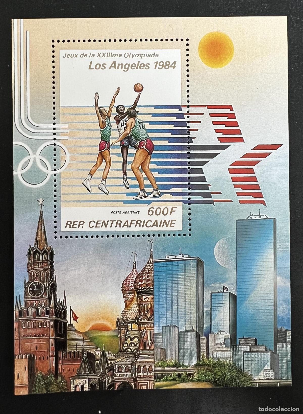 Sellos: Rep&uacute;blica Centroafricana 1982 Mi. Bl. 192A JJOO Los &Aacute;ngeles 1984 baloncesto