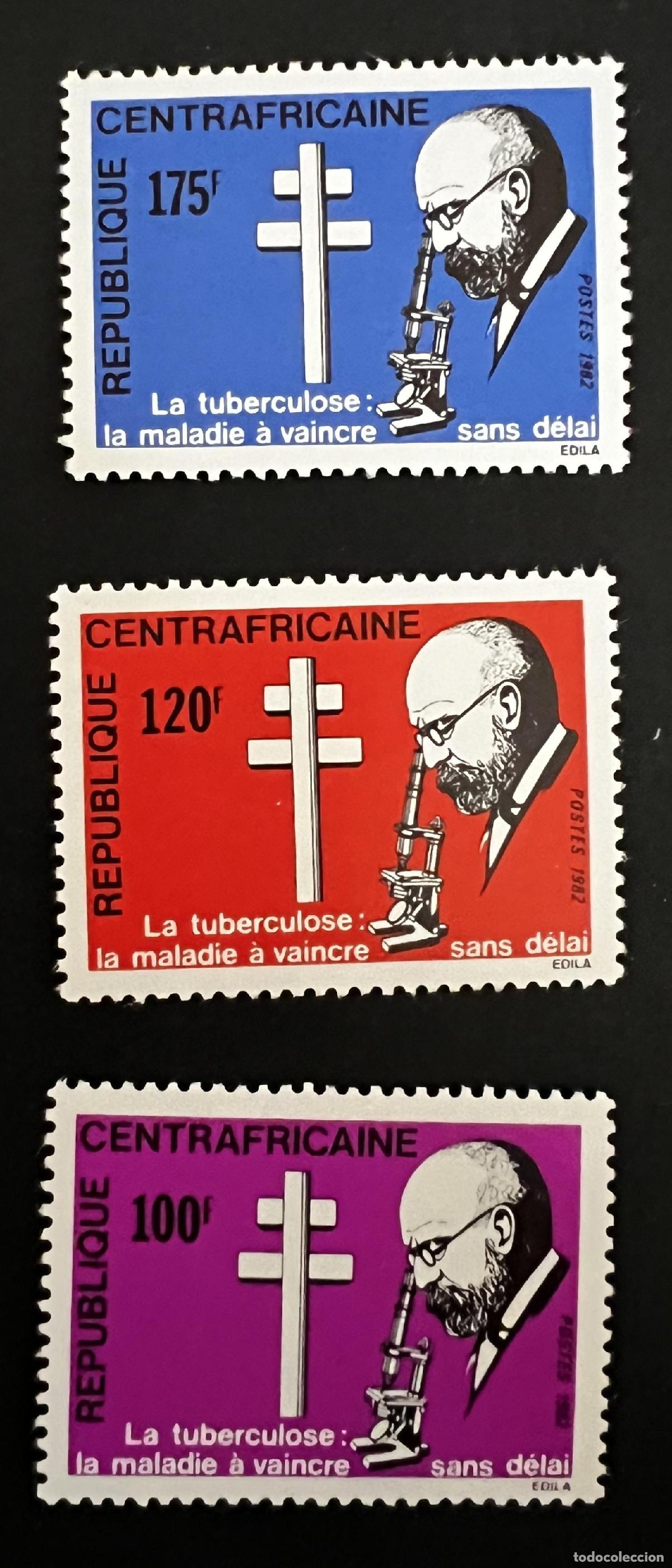 Briefmarken: Centro&aacute;frica 1982 Mi. 893-895 tuberculosis Koch microscopio cruz