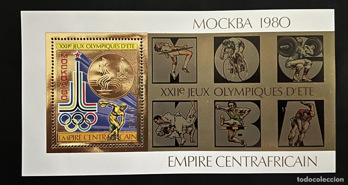 Sellos: Centro&aacute;frica 1978 Mi. Bl. 65 ND Juegos Ol&iacute;mpicos Mosc&uacute; 1980 oro gold