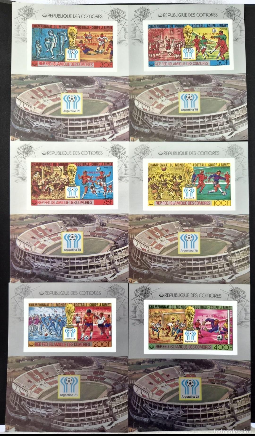 Selos: Comoras 1978 Mi. Bl. 175-180 rojo ND F&uacute;tbol Copa Mundo Argentina 78 Estadio
