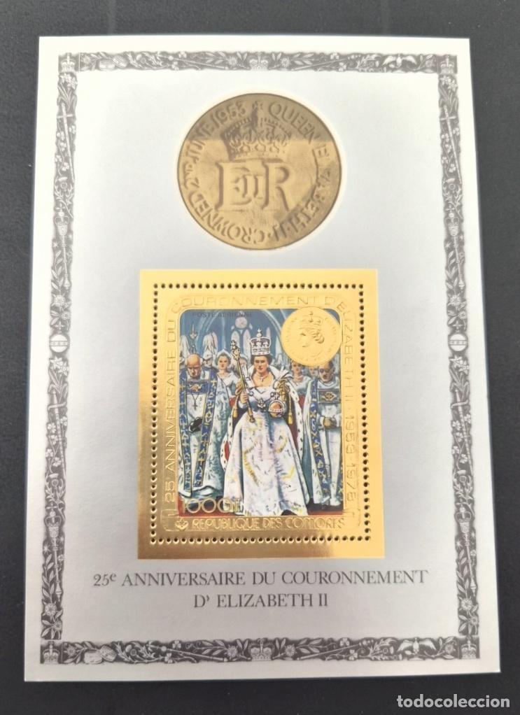 Sellos: Comoras 1978 Mi. Bl. 146 coronaci&oacute;n Isabel II hoja oro