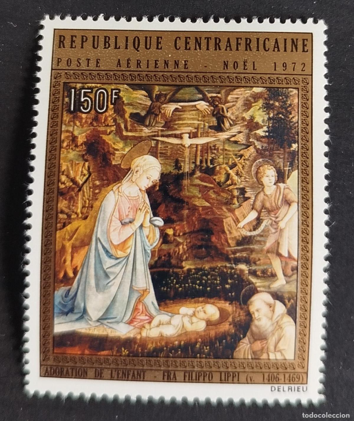 Sellos: Centro&aacute;frica 1972 Mi. 296-297 Navidad Adoraci&oacute;n Fra Filippo Lippi pintura