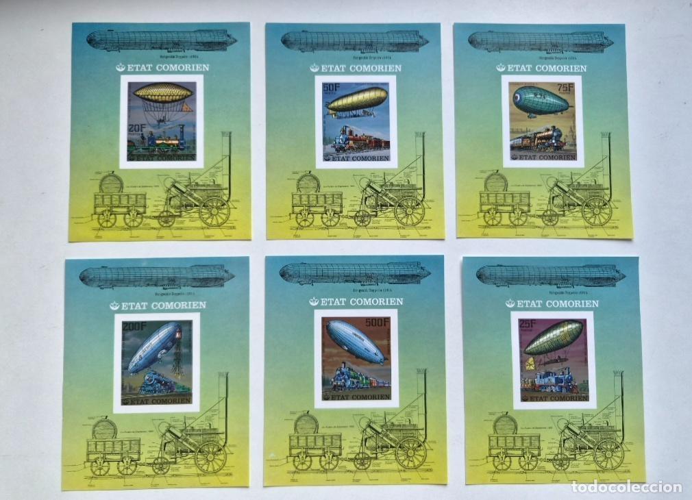 Sellos: Comoras 1977 Mi. Bl. 339-344 ND dirigibles Zeppelin locomotoras