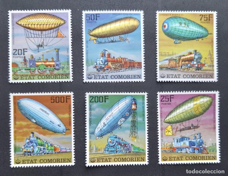 Sellos: Comoras 1977 Mi. 339-344 dirigibles Zeppelin locomotoras trenes