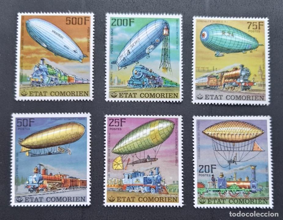 Sellos: Comoras 1977 Mi. 339-344 dirigibles Zeppelin locomotoras trenes