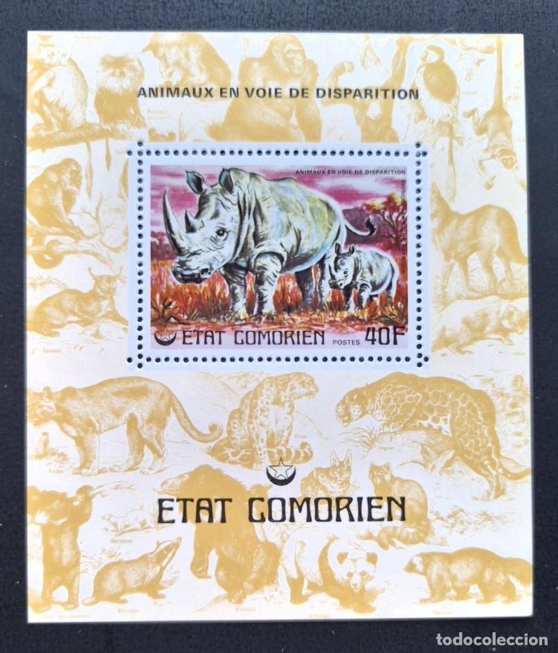 Sellos: Comoras 1977 Mi. Bl. 73 Animales en peligro de extinci&oacute;n rinoceronte