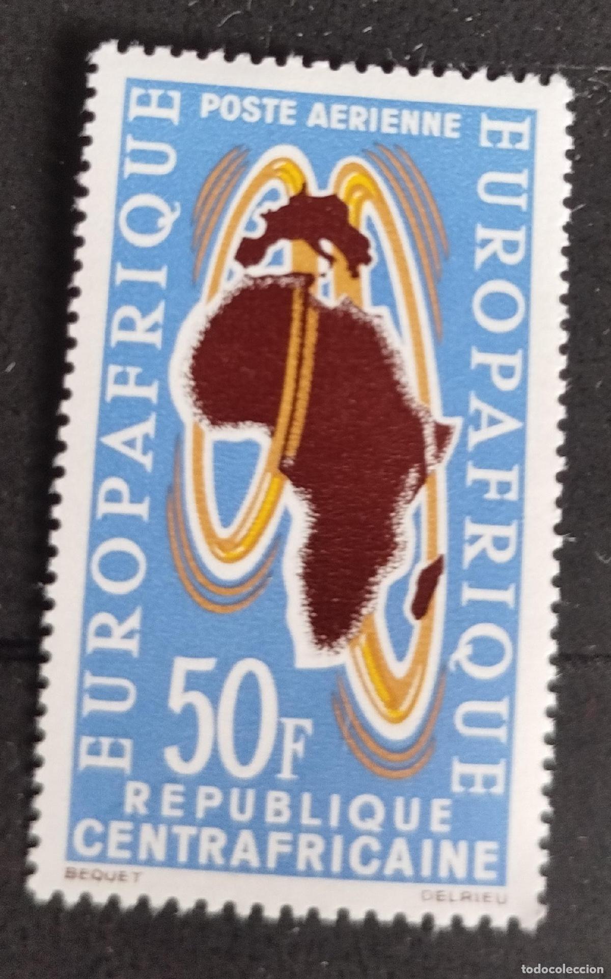 Timbres: Centro&aacute;frica 1963 Mi. 46 Europafrica correo a&eacute;reo mapa &Aacute;frica