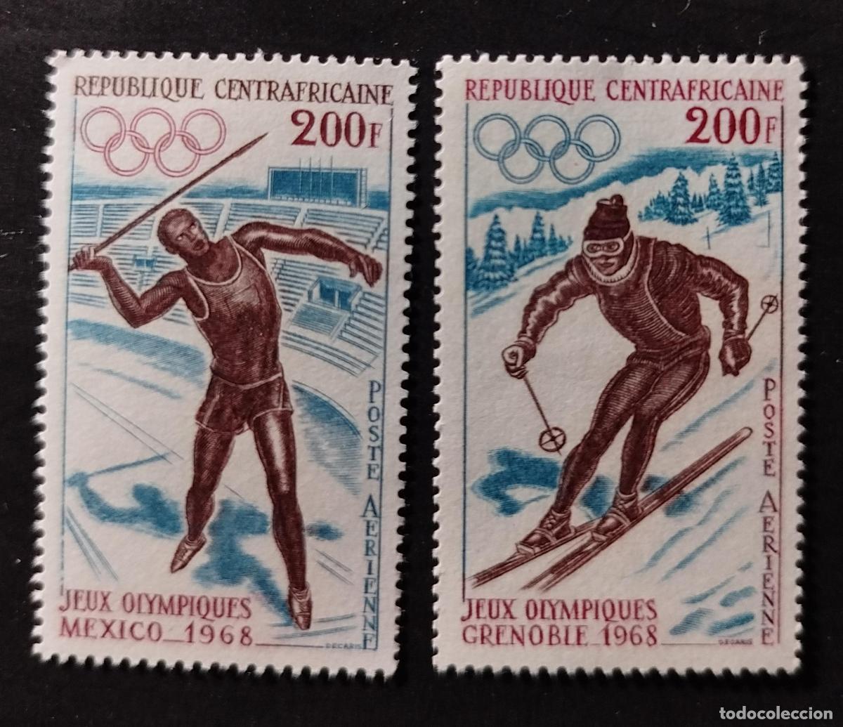 Sellos: Centro&aacute;frica 1968 Mi. 158-159 JJ.OO. M&eacute;xico Grenoble esqu&iacute;
