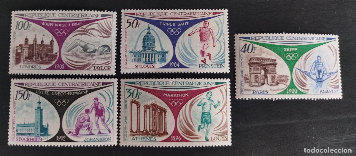 Sellos: Centro&aacute;frica 1972 Mi. 304-308 JJ.OO. marat&oacute;n nataci&oacute;n lucha