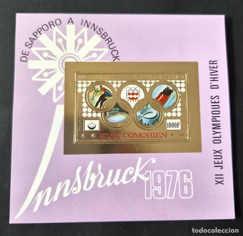 Sellos: Comoras 1976 Mi. Bl. 28B ND Juegos Ol&iacute;mpicos Invierno Innsbruck oro gold