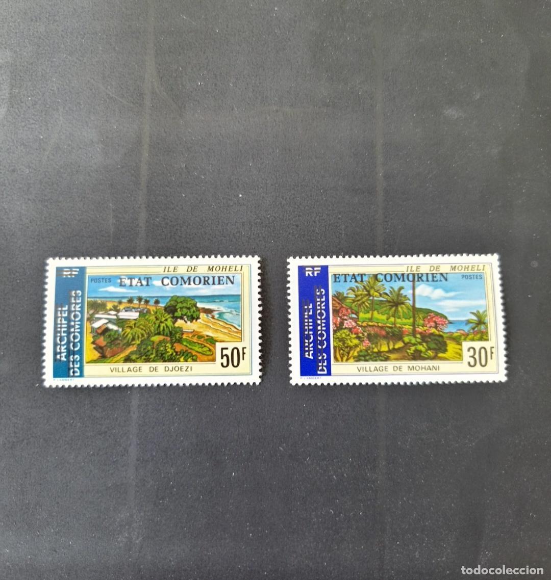 Sellos: Comoras 1975 Mi. 195/198 sobrecargado Etat Comorien Isla Moh&eacute;li pueblos