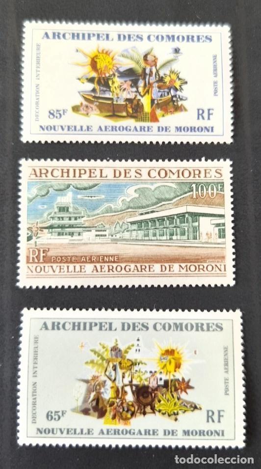 Sellos: Comoras 1972 Mi. 136-138 Nueva aeroterminal Moroni correo a&eacute;reo