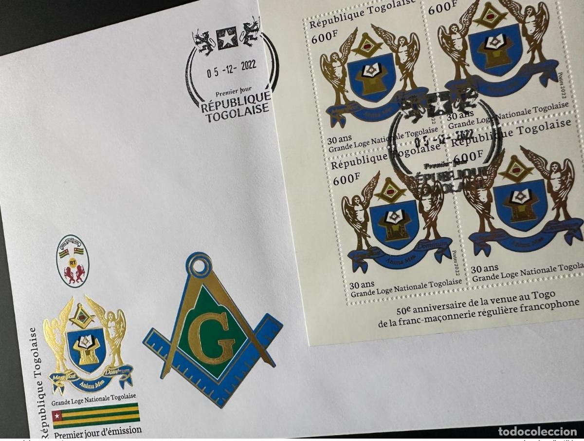 Sellos: Primer d&iacute;a de Togo 2022 FDC M/S Gold Mi.? 50 a&ntilde;os masones la Gran Logia